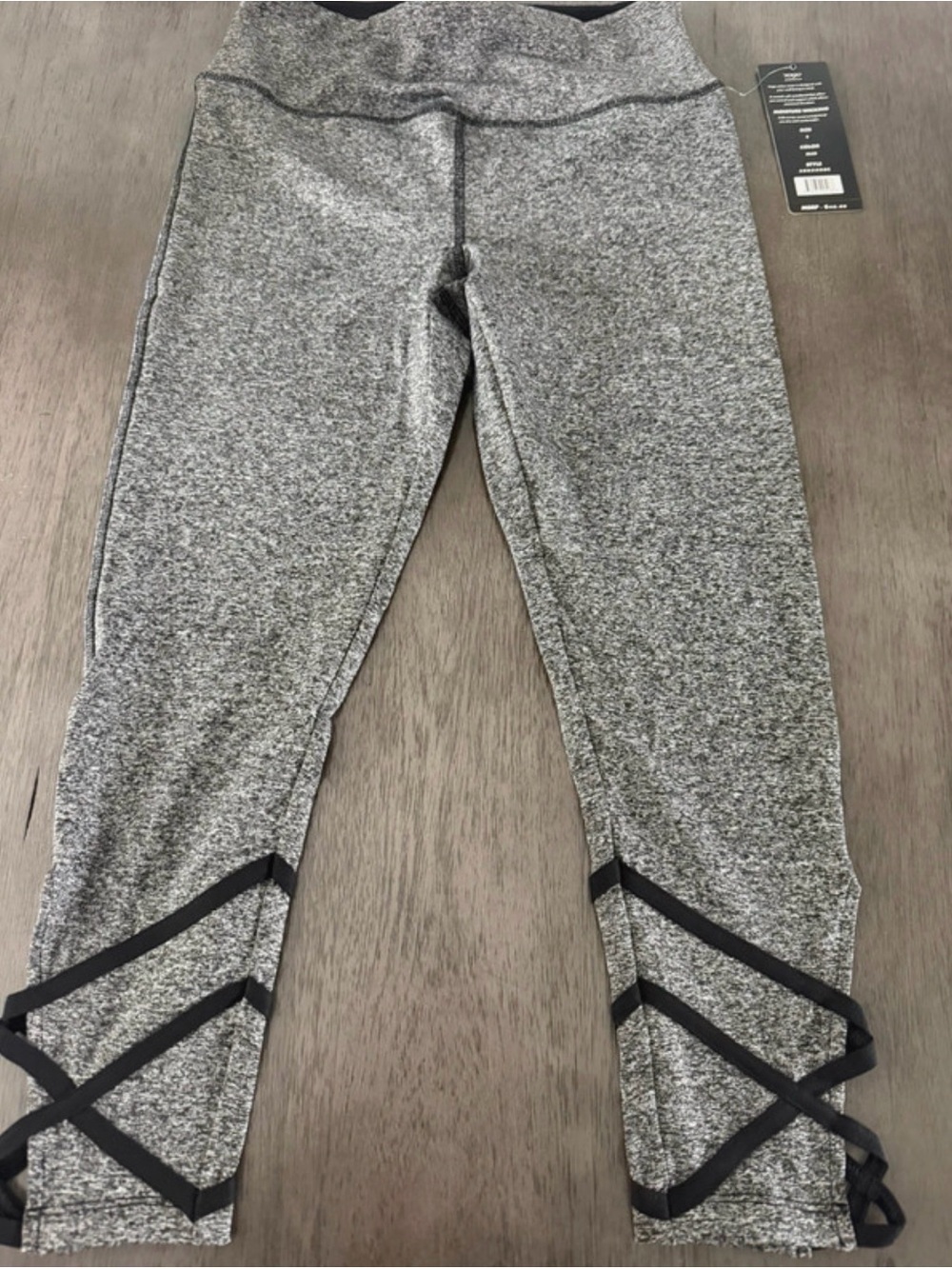 Women’s Gray Athletic Leggings with Crisscross Hem